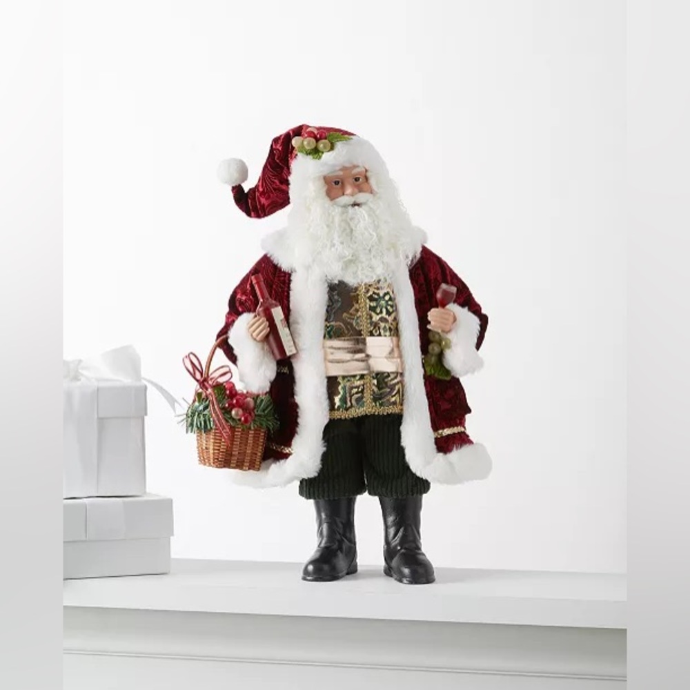 18"H Fabric Standing Wine Santa,